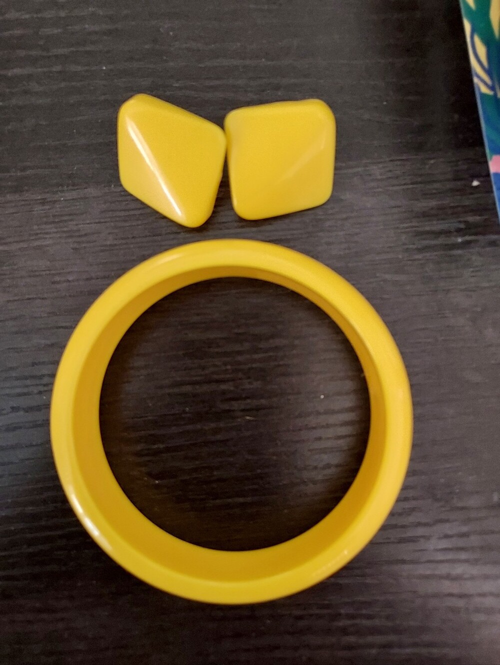 Yellow Bangle Bracelet and Stud Earrings Set